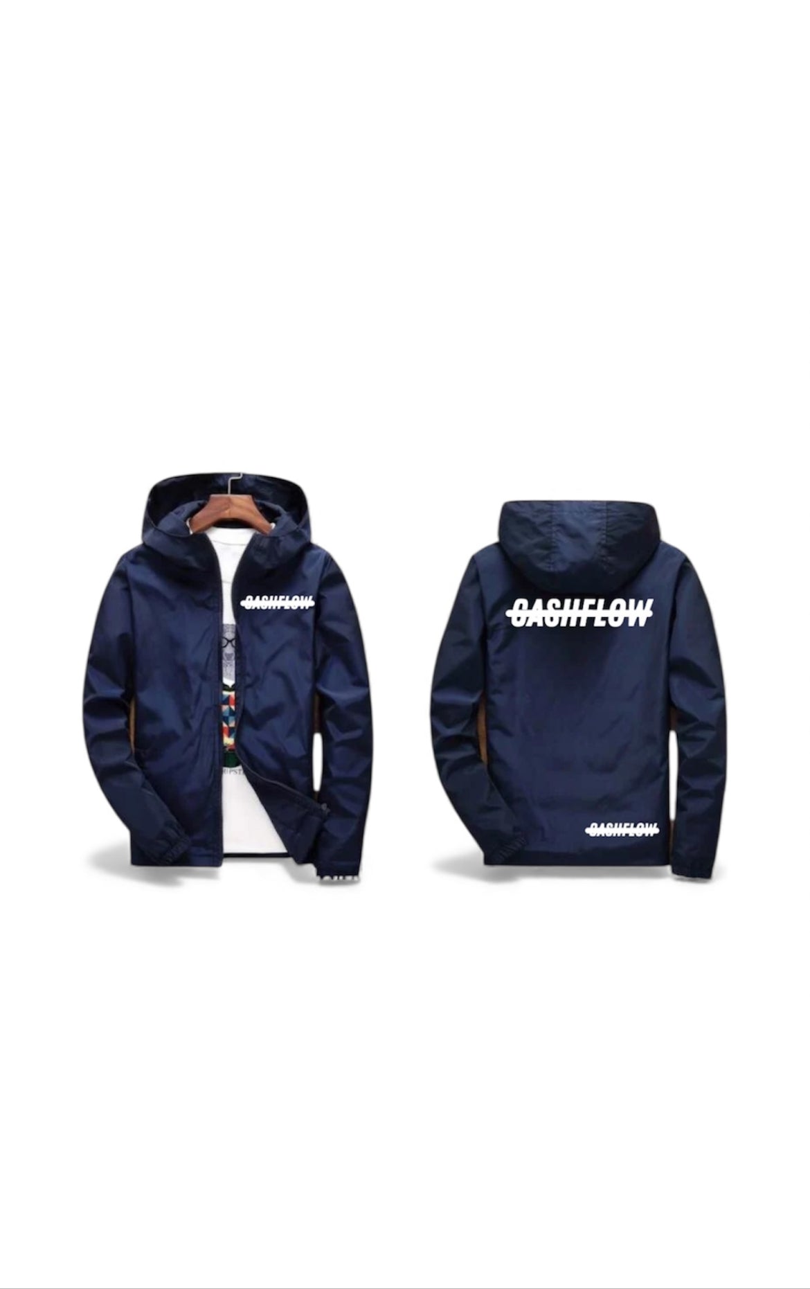 Navy blue cash flow windbreaker