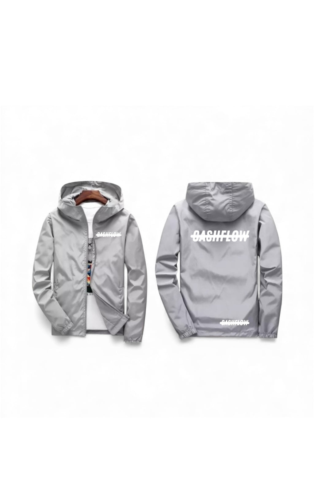 Grey cash flow windbreaker
