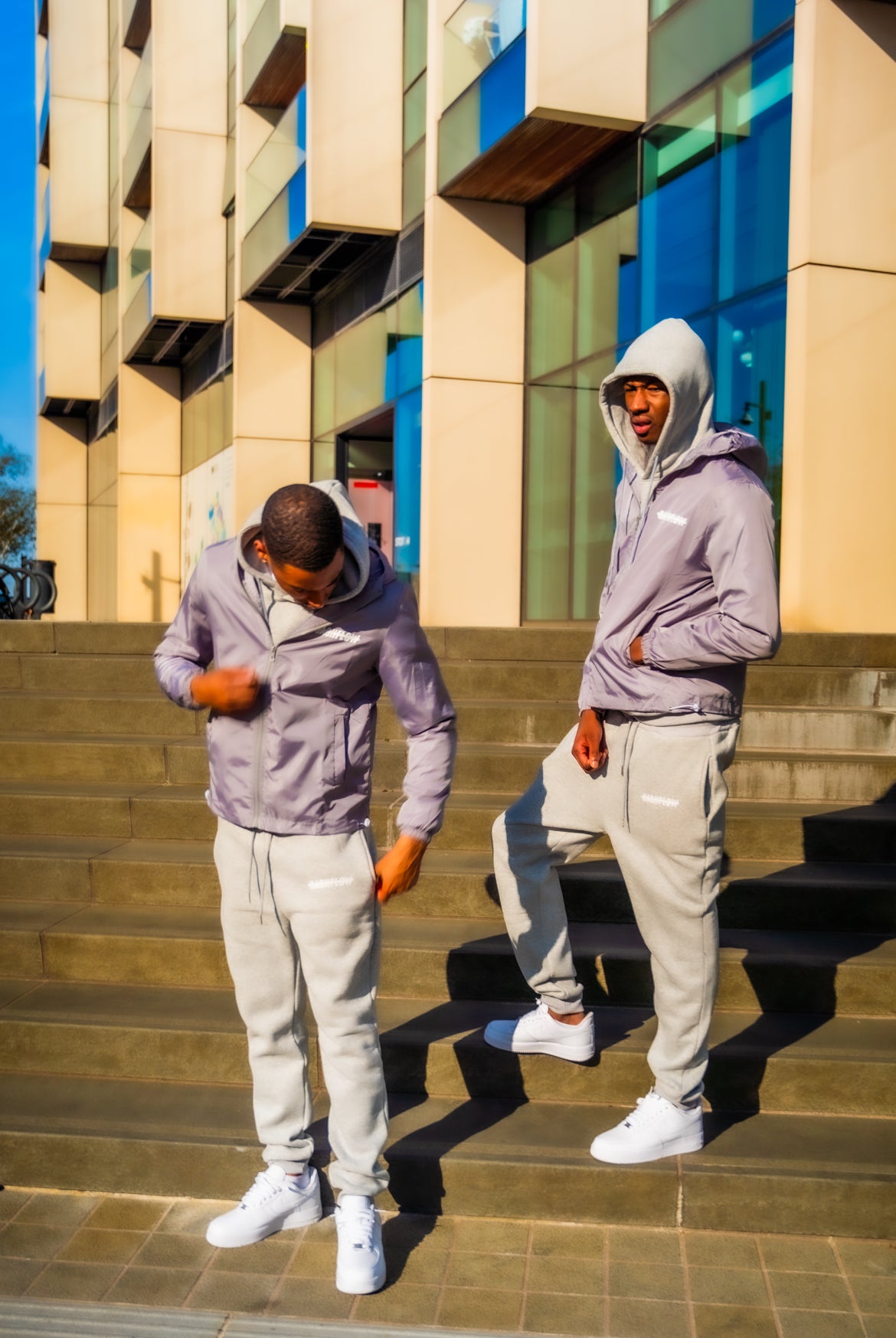 Grey cash flow windbreaker